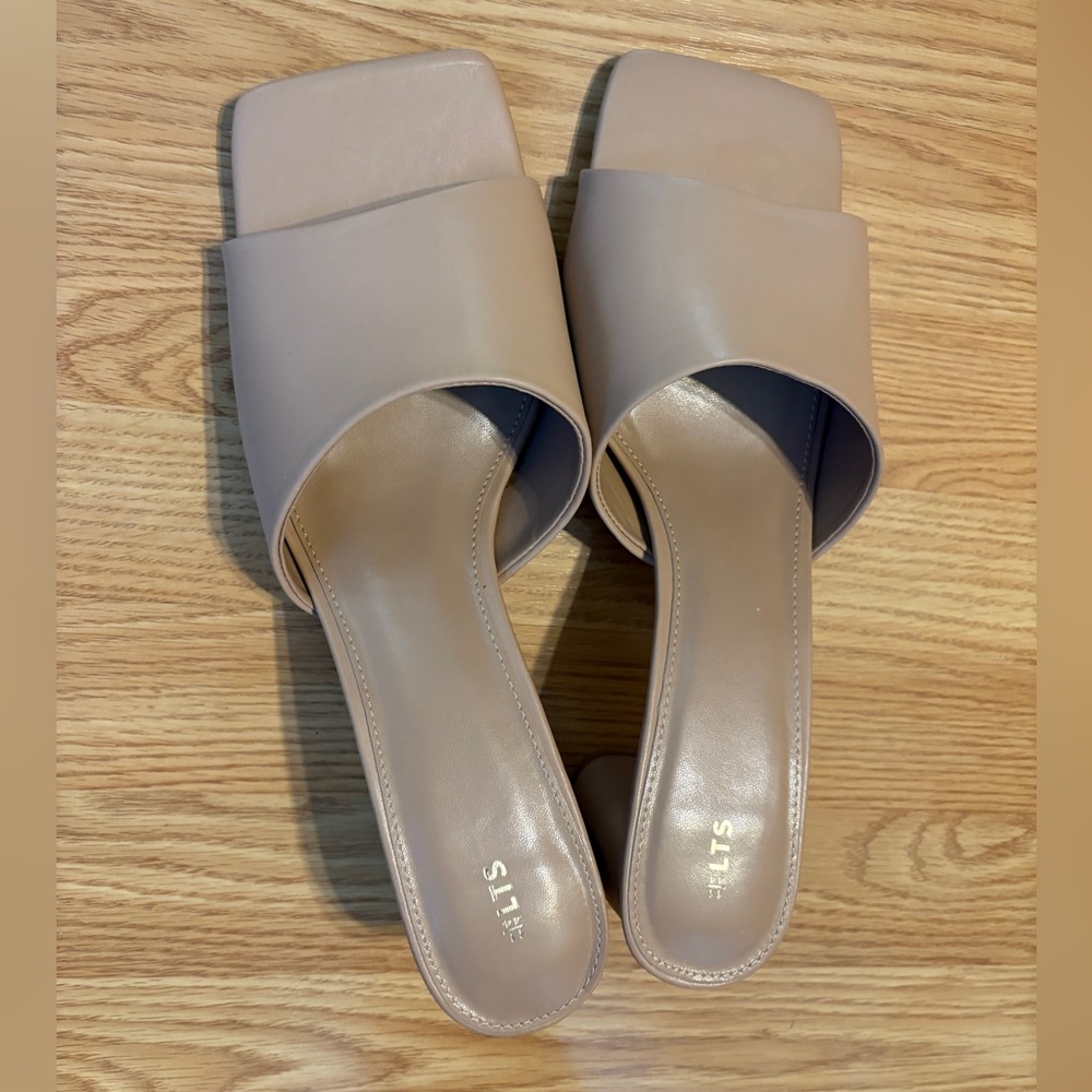 LTS tan faux leather block heel open toe mule - size 13 US & 44 EUR